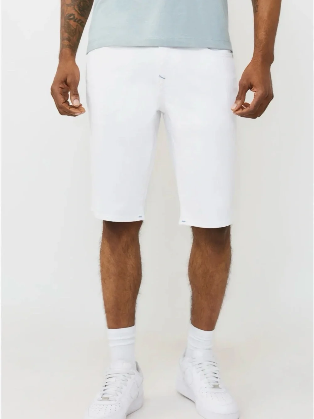 True Religion Rocco Big T Flap Shorts White Denim 5-Pocket Button Men's